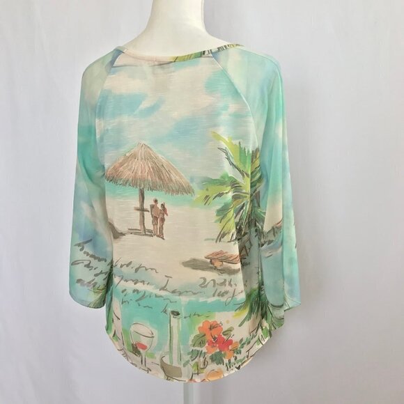 Chico's Beach Scene Blouse Top - Picture 3 of 12